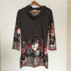 Marie Claire Boutique Womens Top Tunic Medium Dark Gray Dot Love Is Cowl Neck